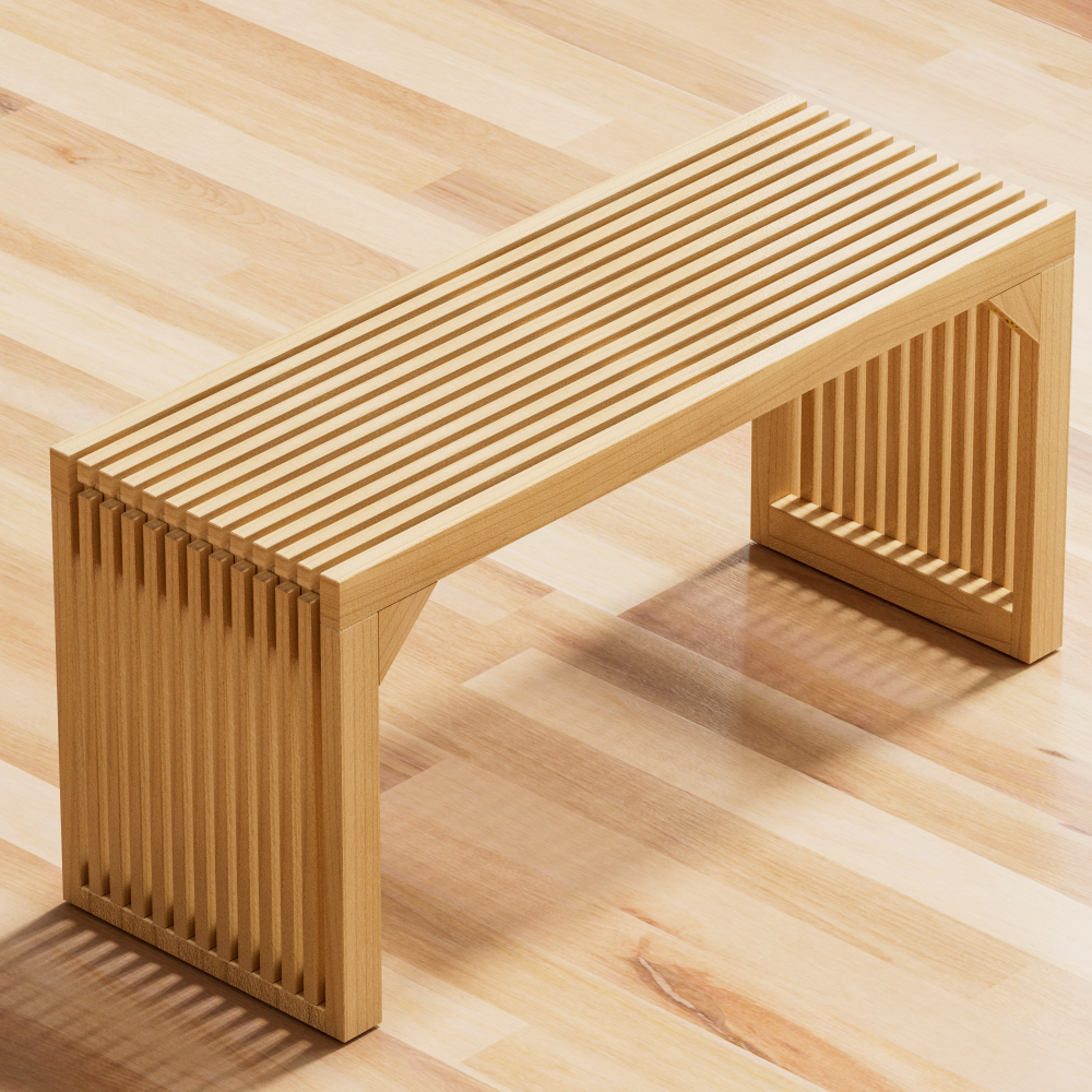 35" Solid Wood Bench Nature for Entryway, Living Room, Kitchen
