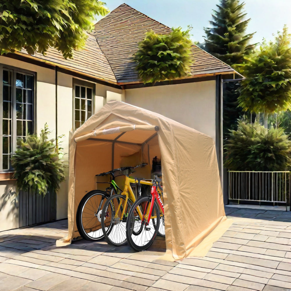 7x8 ft Outdoor Portable Gazebo Storage Shelter Shed with 2 Roll up Zipper Doors & Vents Carport for Motorcycle Waterproof and UV Resistant Anti-Snow Portable Garage Kit Tent, Sand