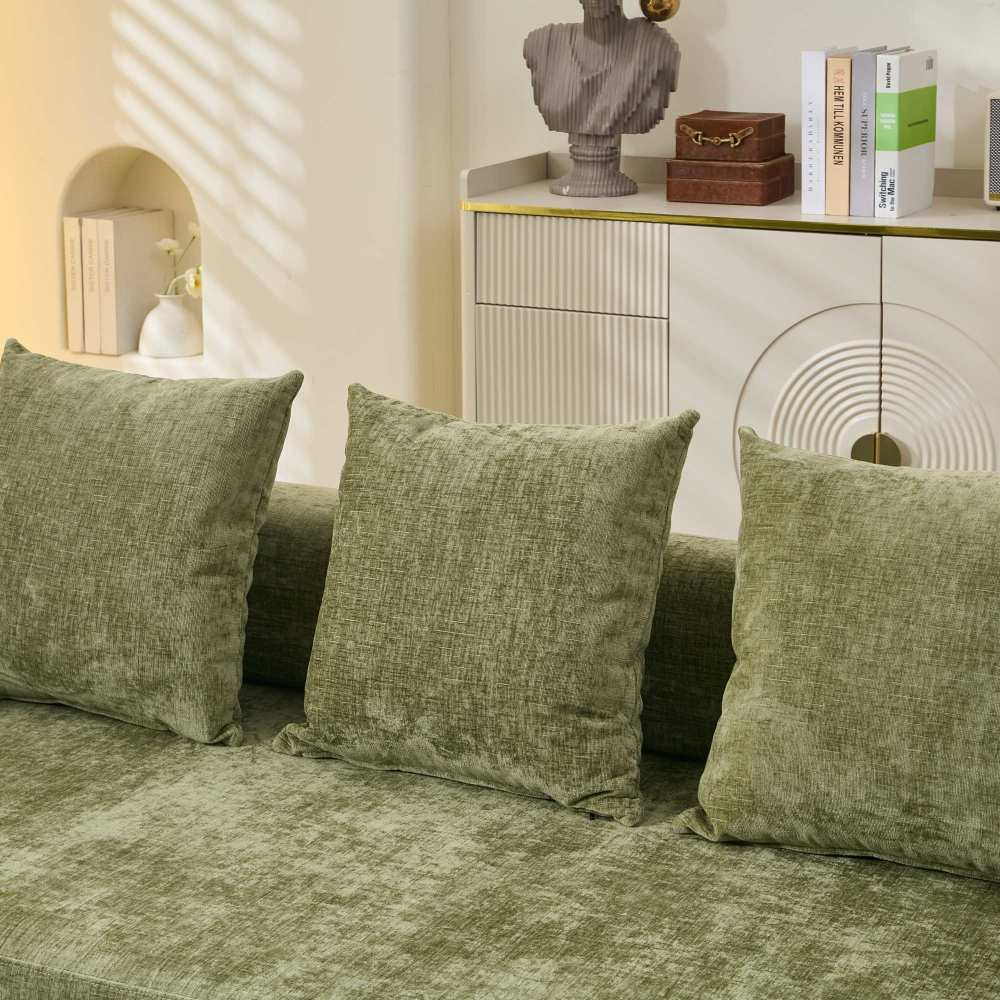Comfy Convertible Folding Mattress Couch, Floor Sofa Bed, Chenille Floor Sofa with Armrest, Floor Sofa Lounge Couch for Living Room Bedroom Lounge Studio-Green