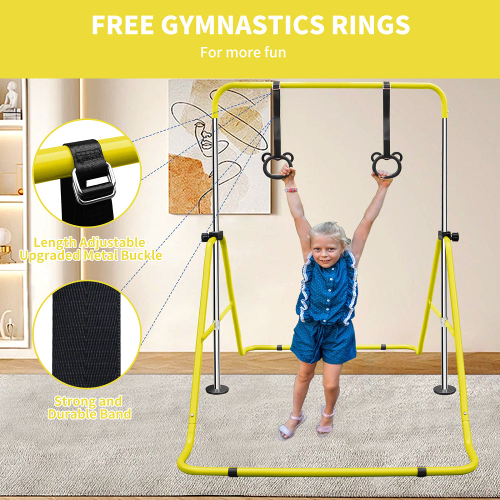 Yellow Multi-Functional Adjustable Height Children's Horizontal Gymnastic Bar With Bear Rings