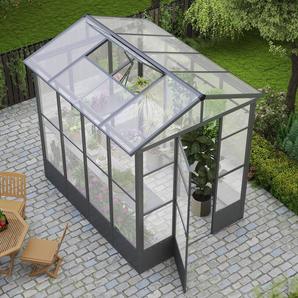 6.5x8FT Greenhouse, Polycarbonate Green House with Fully Auto Temperature Control Vent, Outdoor Full Aluminum Heavy Duty Greenhouse with Extra 7.8FT Walk-in Height for Garden Backyard, Dark Grey