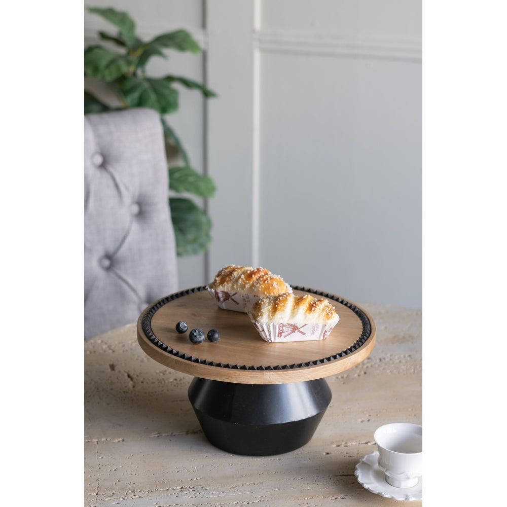 D9.5" x 5.5" Cake Stand, Wood Cake Plate with Magnesium Base