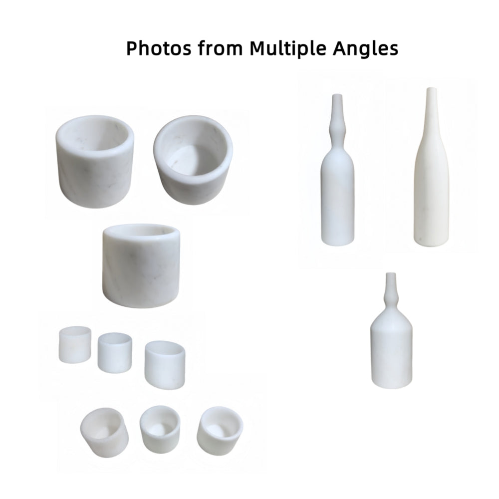 White natural marble living room accessories set, natural stone, luxury 7 pcs set, genuine marble, real marble