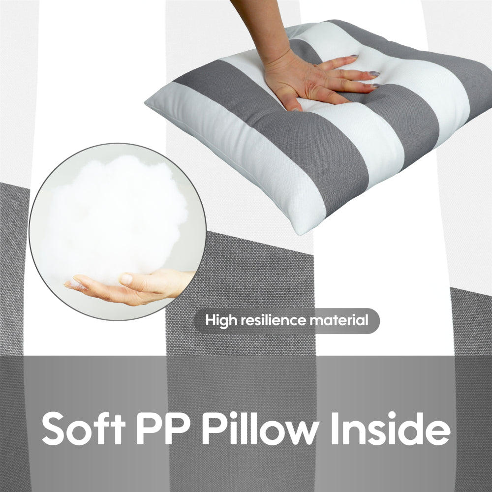 2 Pack Outdoor Throw Pillows, Waterproof & Fade-Resistant Patio Cushions for Garden, Porch, Poolside Furniture - Soft & Comfortable Decorative Pillow Covers (18x18 Inch, Grey White strpie)