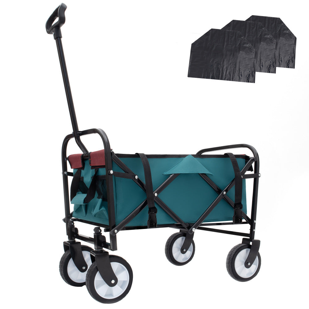 Minimeetall Multi-use Bag,Collapsible Foldable Wagon Cart Beach Wagon Heavy Duty Utility Cart Utility Wagon Grocery Cart for for Camping 3pcs plastic Liner bag /Cover , green