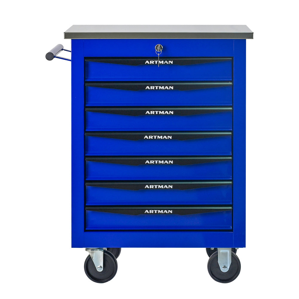 6 Drawers Multifunctional Tool Cart with Wheels,Metal Rolling Tool Cart Storage for Garage Workshop Warehouse Repair Shop--With Stainless Steel Roof- BLACK&BLUE