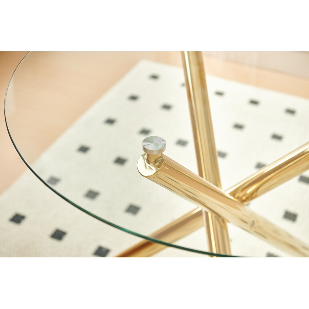 1+4,5pieces dining set, Table metal leg Mid-century Dining Table for 4-6 people With Glass Table Top, Pedestal Dining Table, End Table Leisure Coffee Table.
