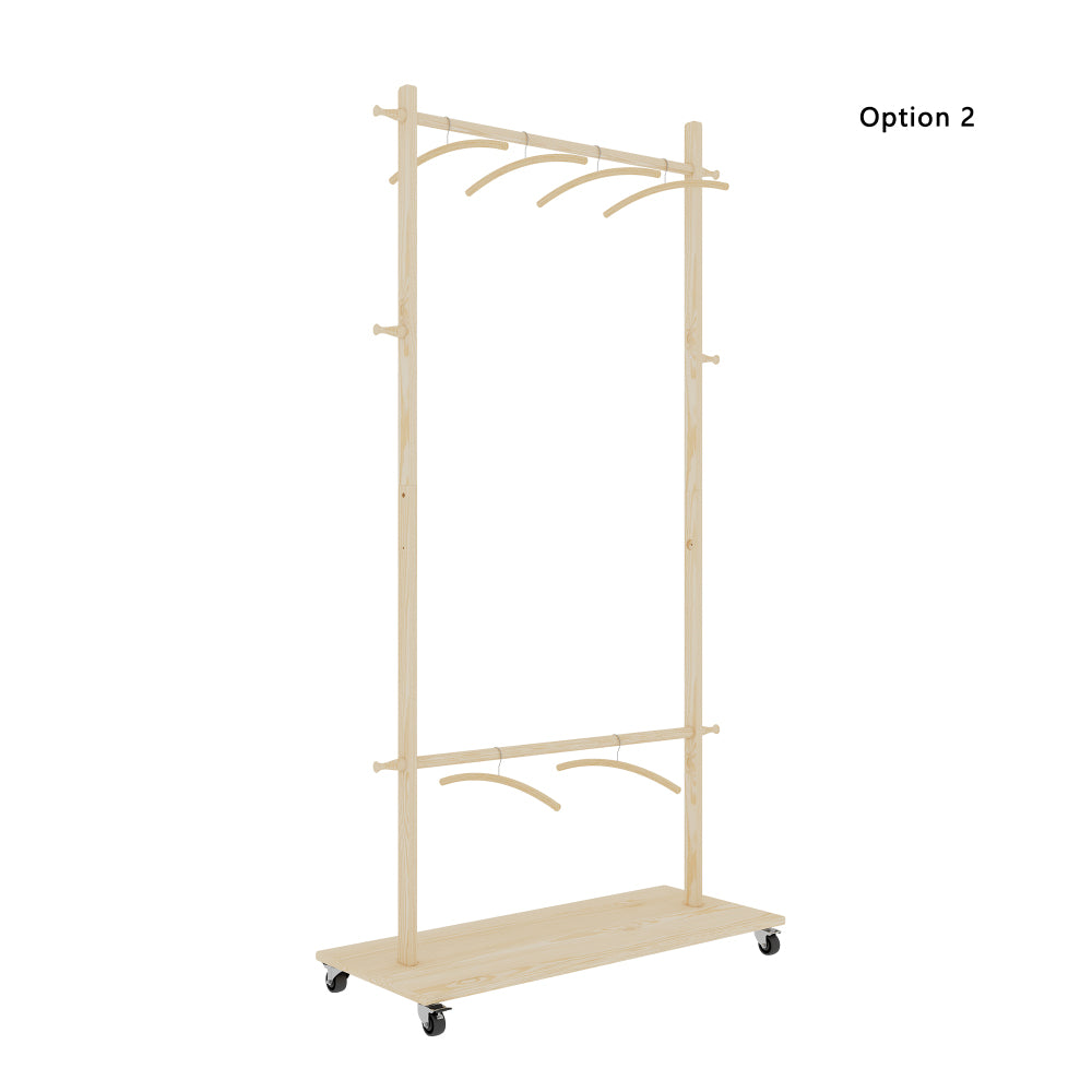 Solid Wood Garment Clothes Drying Rack with 6 Wooden Hangers, Space-Saving Design, Adjustable Shelf, and Wheels for Easy Mobility – Perfect for Bedroom, Living Room, or Entryway