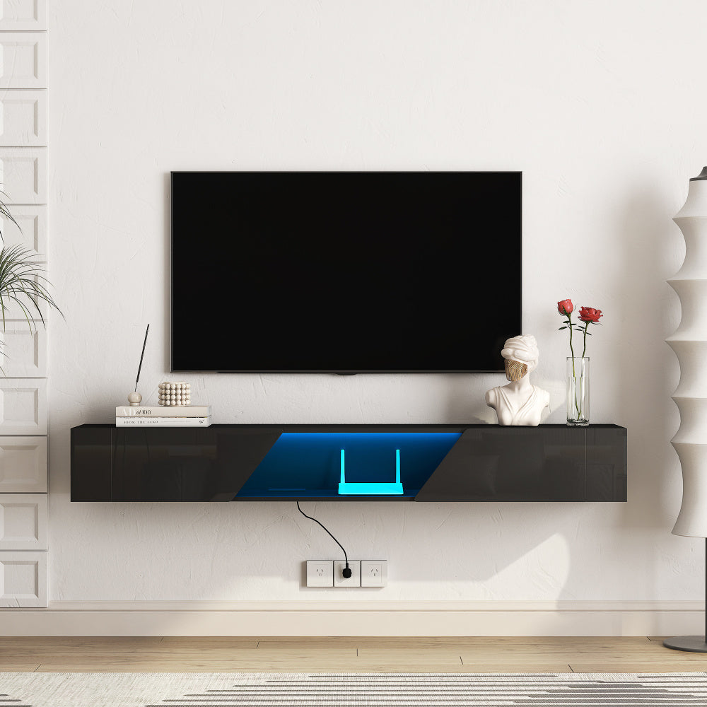 Floating TV Stand Wall Mounted with 16 Color LEDs,63" Modern TV Stand, Floating TV Cabinet Entertainment Center for 55 60 65 Inch TV,Black