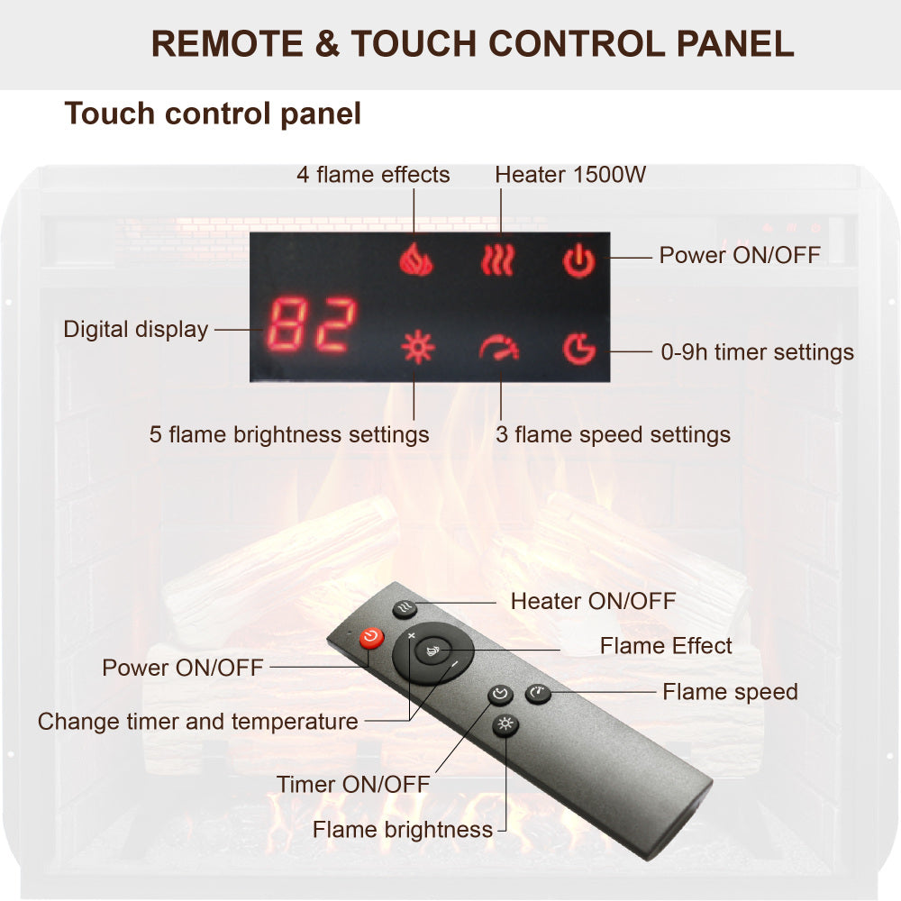 23 inch Infrared heating electric fireplace insert, with log set & realistic flame, remote control with timer, overheating protection