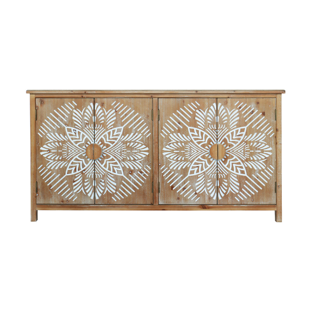60"Wood Accent Cabinet with 4 Doors, Brown and antique white Modern Pantry Cabinet, Wood Buffet Cabinet, Media Cabinet, Console Cabinet, Cabinet for Entryway, Living Room, Bedroom, Dining Room