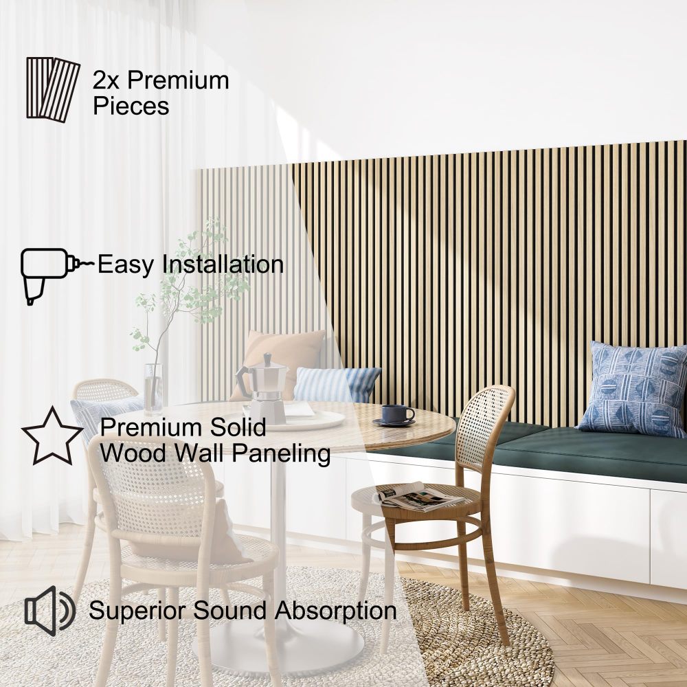 Acoustic Wood Wall Panels, 2 Pack 94.5" x 12.6" Soundproof Wall Panels,Wood Slat Wall Panels for Interior Wall Decor (Oak)
