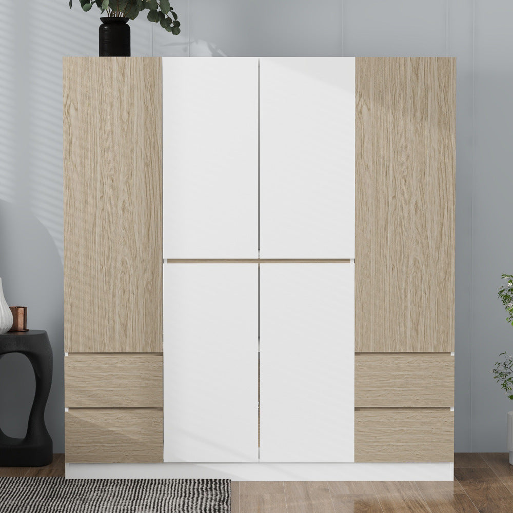 6-Doors Wooden Wardrobe Storage for Bedroom, with Big Drawers, Brown