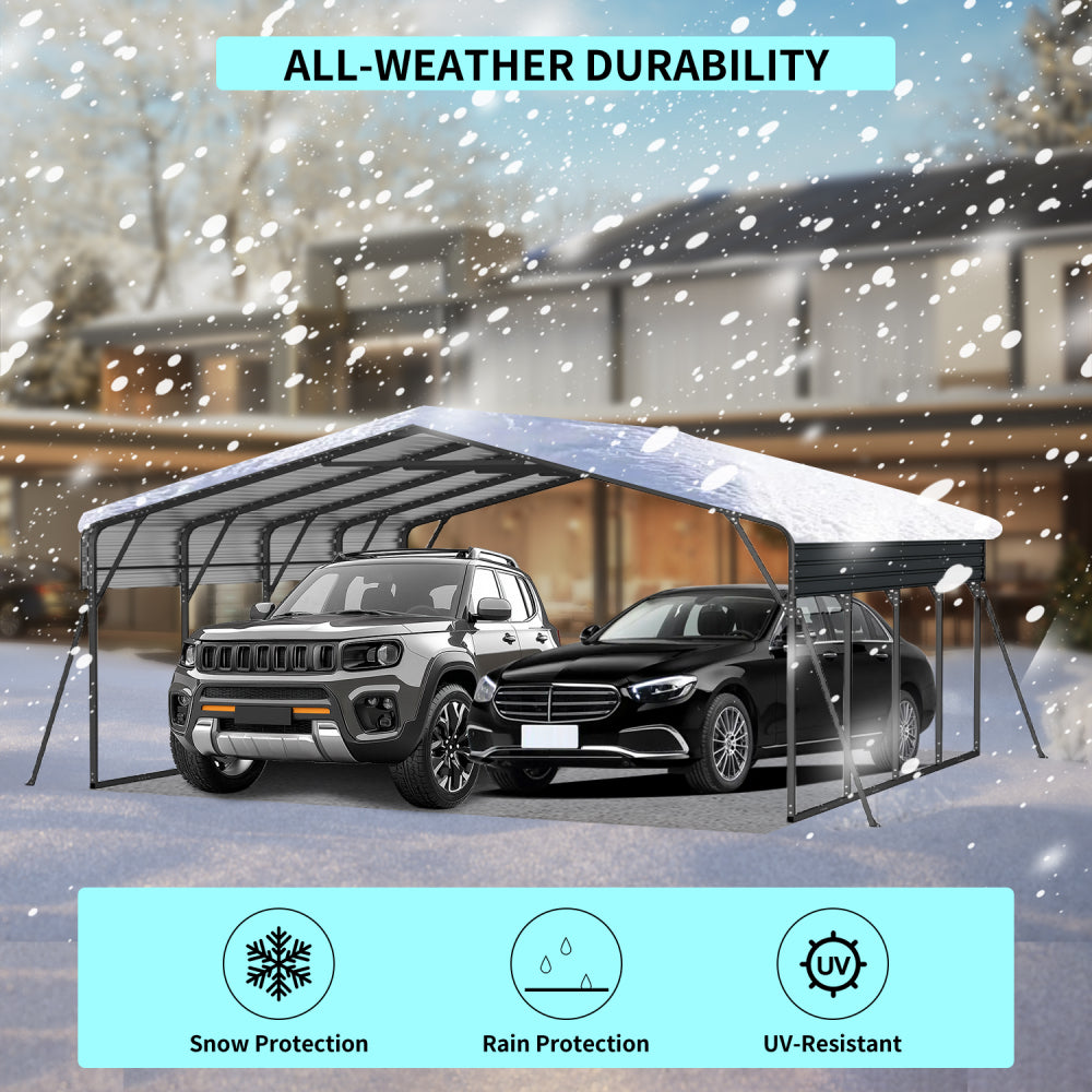 20x20FT Metal Carport Heavy Duty with Galvanized Steel Roof, Outdoor Garage Car Shelter Shade for 2 Cars, Boats and Truck