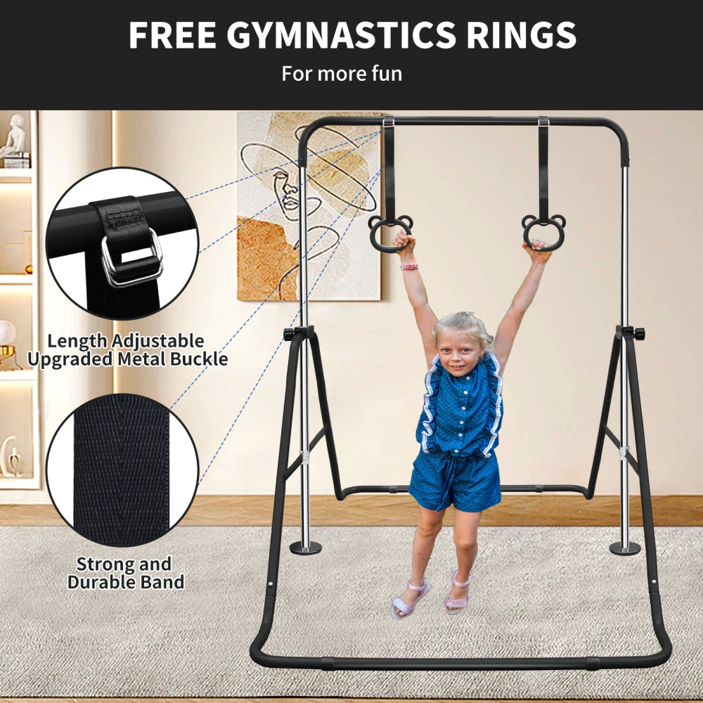 Black Multi-Functional Adjustable Height Children's Horizontal Gymnastic Bar With Bear Rings