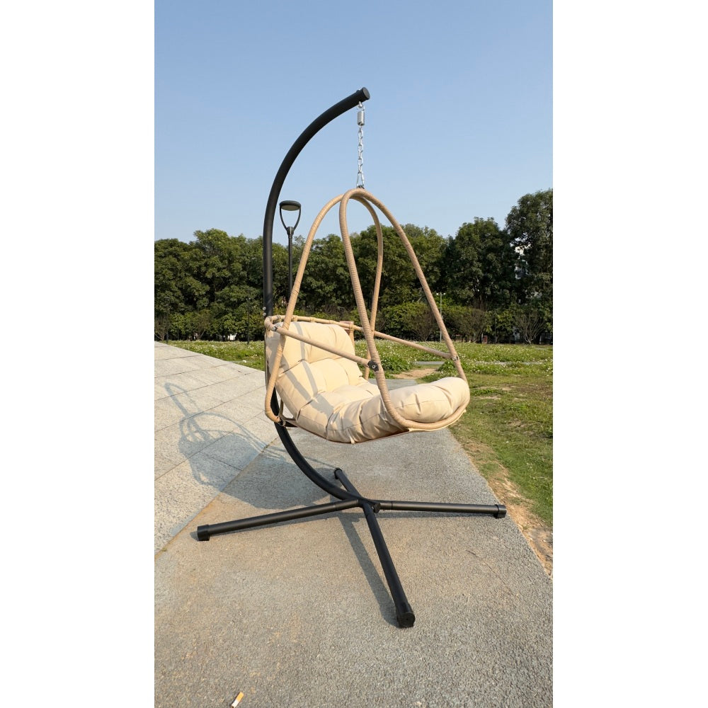 Swing Egg Chair with Stand Indoor Outdoor Wicker Rattan Patio Basket Hanging Chair with C Type bracket , with cushion and pillow,Patio Wicker folding Hanging Chair( Special construction cup holder