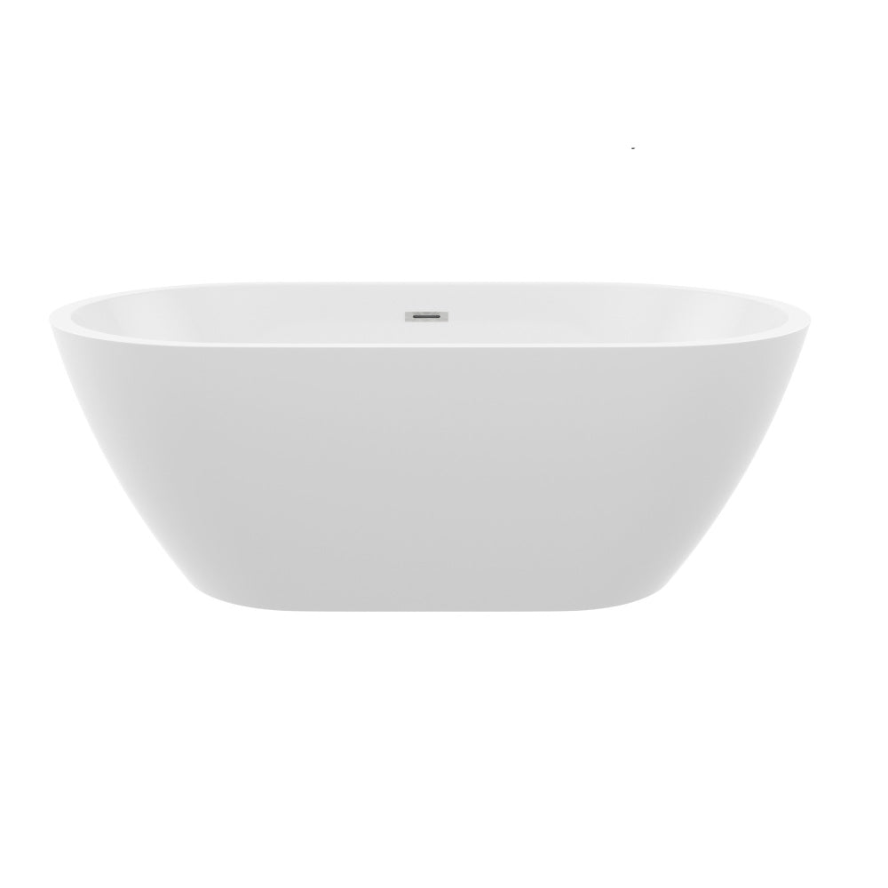 60" Acrylic Alcove Soaking Bathtub with Skirt - Glossy White, Back-to-Wall Design, Chrome Hand-Twist Drain