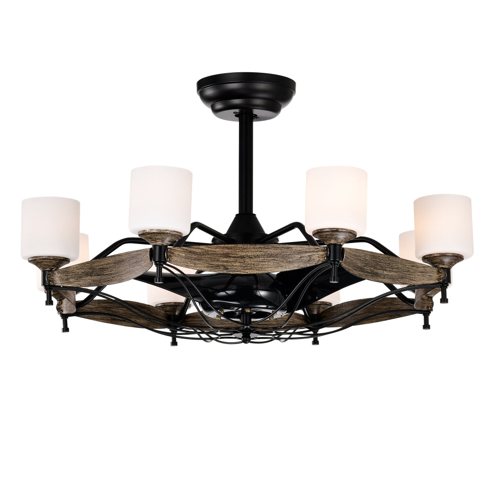 Dia 33 inch Chandelier Ceiling Fan With Remote Control,DC Motor ,6 Speed,3 ABS Blades for Bedroom Dining Room Living Room Kitchen Farmhouse Entry,Matte Black+ Red Wood Grain