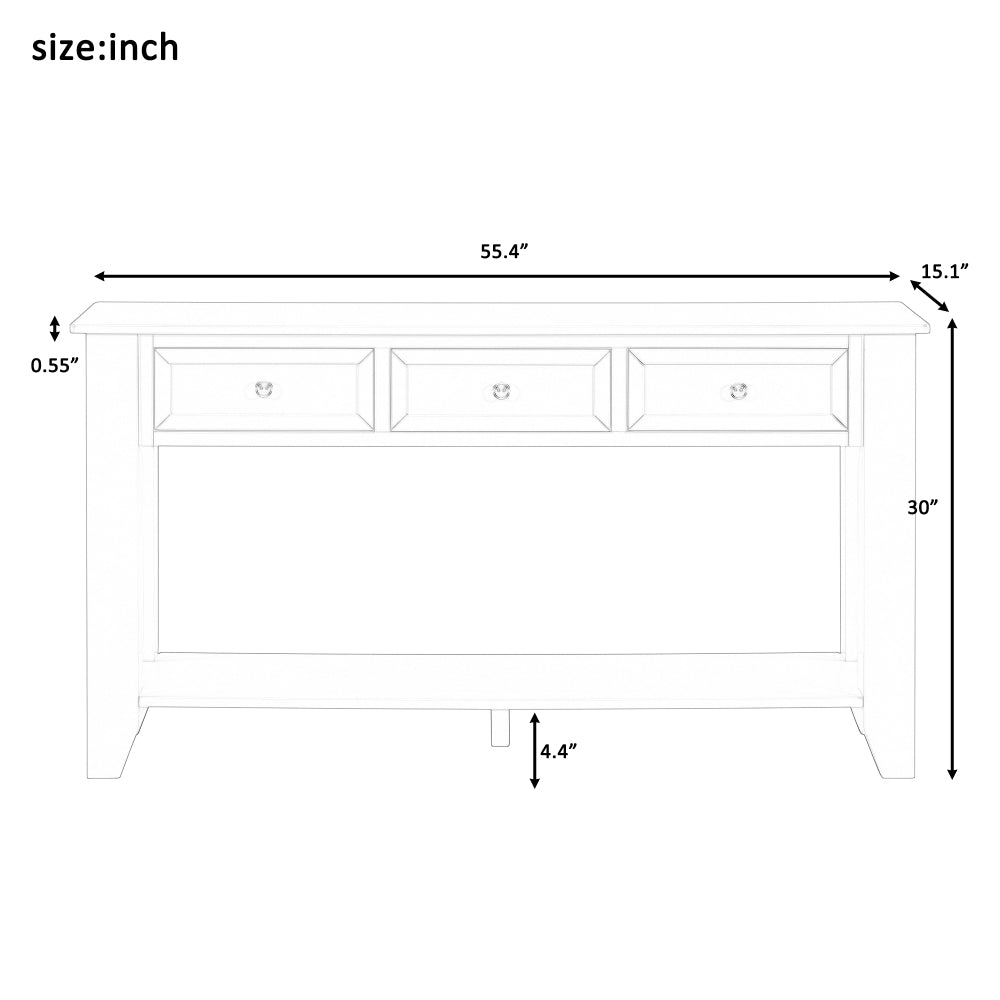 U_Style 55.4" Modern Entryway Console Table with Three Storage Drawers,Sideboard with Poplar Legs and Metal Handles ,Contemporary Narrow Sofa Table for Living Room,Bedroom,Small Apartments, Foyer