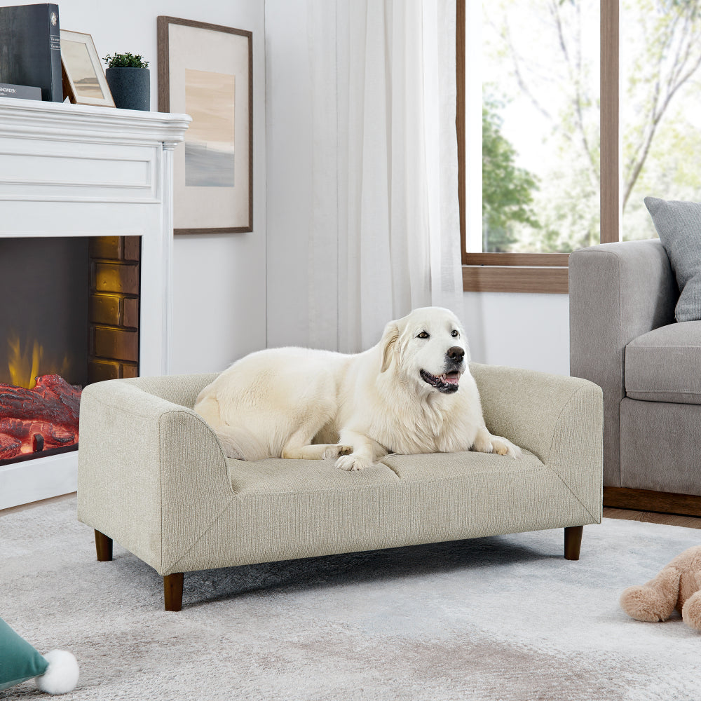 Pet sofa with backrest and armrests, modern rectangular pet sofa suitable for small and medium dogs, soft cushion comfortable dog sofa,--Dark grey