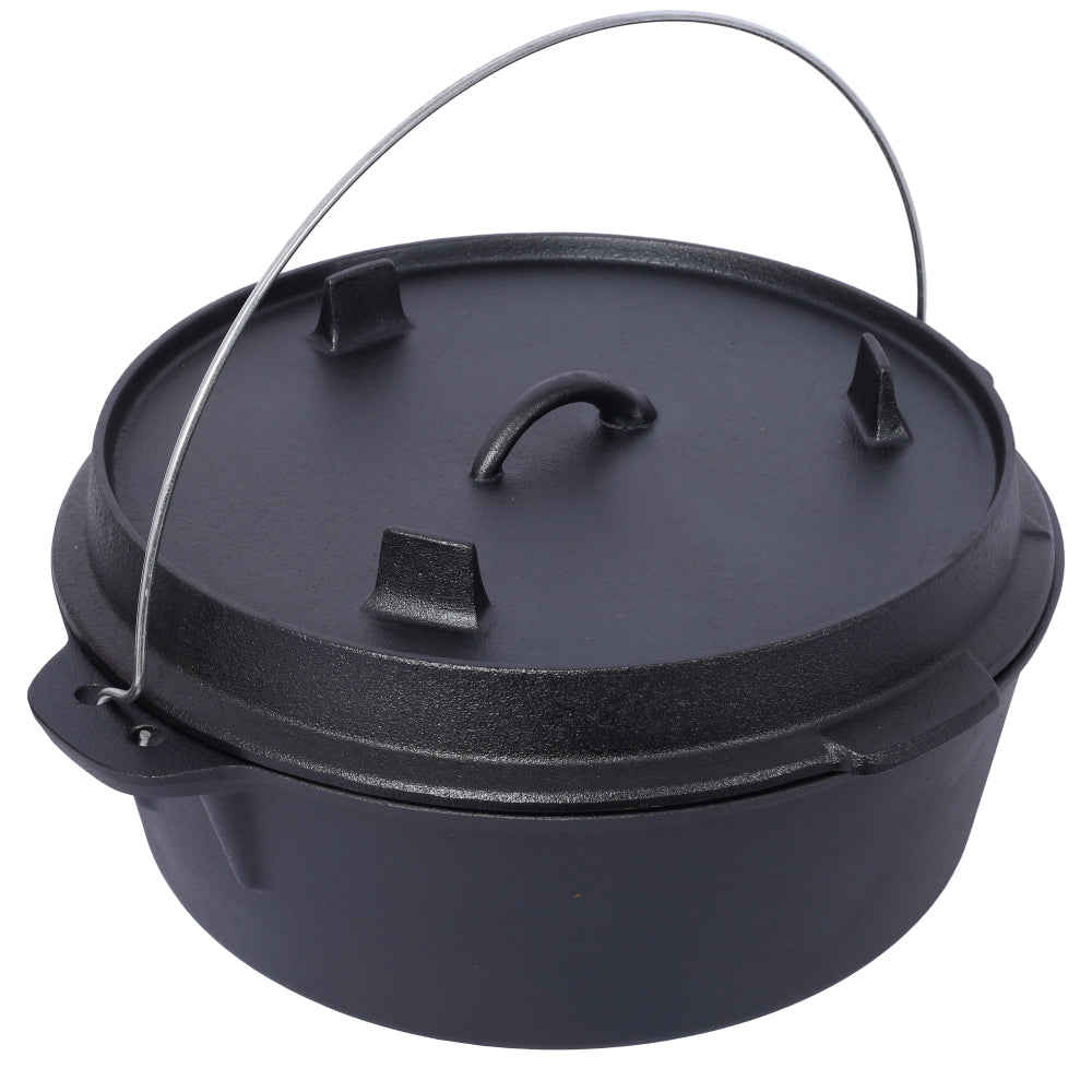 Pre-Seasoned Cast Iron Dutch Oven With Skillet Lid, Outdoor Camping Deep Pot for Camping Fireplace Cooking BBQ Baking Campfire, With Iron Pot Rack, 12 Quart