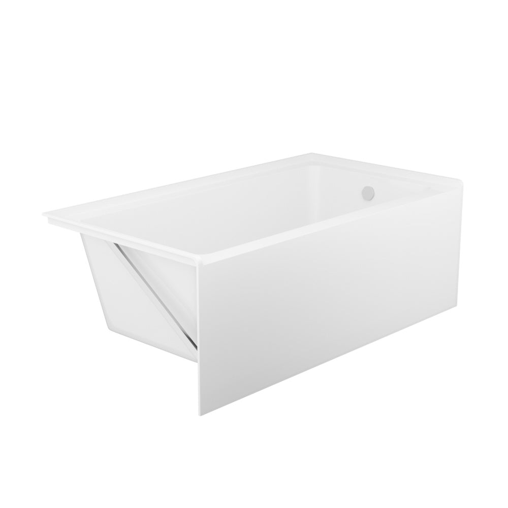 60" Acrylic Alcove Soaking Bathtub with Skirt - Glossy White, Back-to-Wall Design, Chrome Hand-Twist Drain