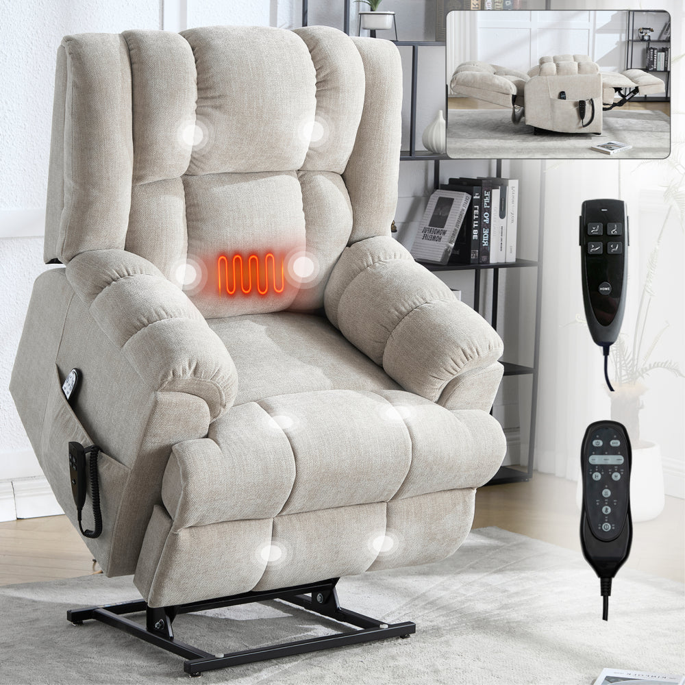 Dual Motor Heat Massage Infinite Position Up to 350 LBS Electric Power Lift Recliners with Power-Remote, Medium-firm and Heavy Duty, Red