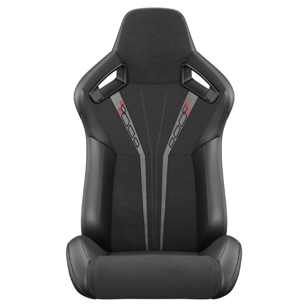 2PC Universal Bucket Racing Seats Red Stitch Red PVC Leather Reclinable Carbon Look Leather Back With Adjustor Slider(Not Including Seat Bracket ) 1 box of 2 pieces