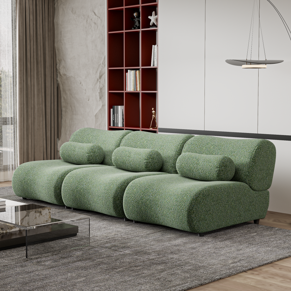 Contemporary Green Modular Sofa with Plush Chenille Upholstery - 3-Seat Sectional with Deep Seating & Soft Backrest - Perfect for Living Room Decor