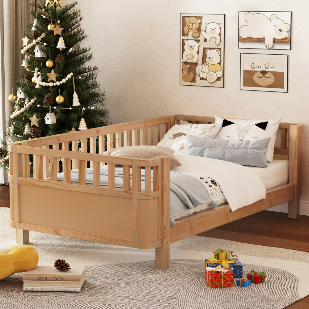 Twin Size Wood Platform Bed for Kids, Wood Low Profile Twin Bed with Rails for Girls and Boys, White (Patented Design)