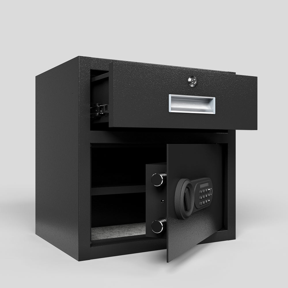 Steel Security Safe and Lock Box with Electronic Keypad - Secure Cash, Jewelry, ID Documents, Black, 1.69Cubic Feet
