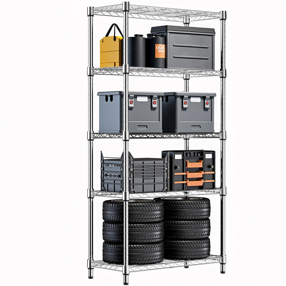 Steel Storage Shelving 6-Tier Utility Shelving Unit with Wheels, Steel Organizer Wire Rack for Home,Kitchen,Office,Garage,17.7" D x 47.2" W x 76.7" H-Chrome