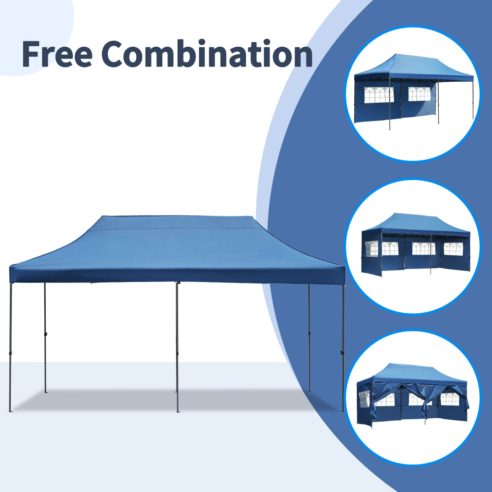 TREXM 10x20 Pop Up Canopy Tent with 6 Sidewalls, Heavy Duty Party Tent, UV and Waterproof Protection, 3 Height Adjustable Outdoor Canopy Tent with Roller Bag for Weddings, Events, and Beach, Blue