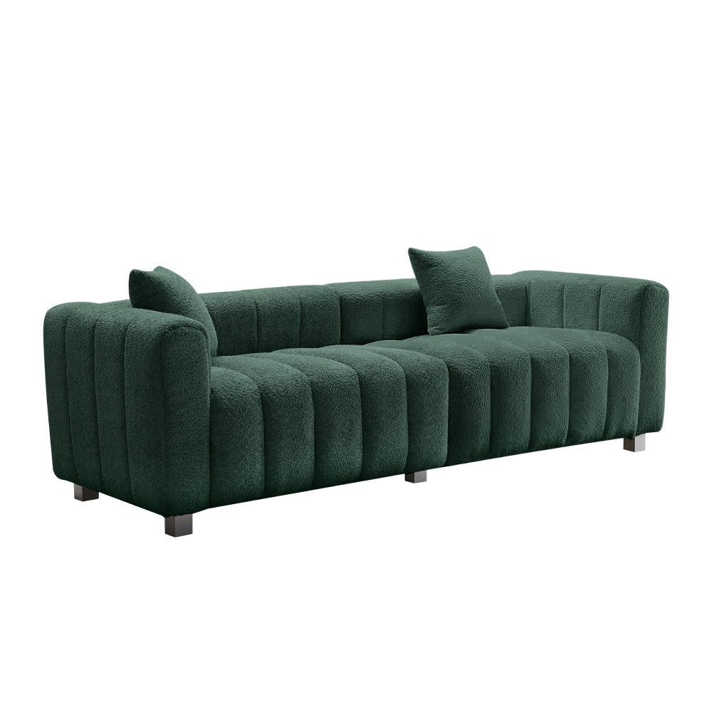 87.4'' Premium Velvet Sofa 3-Seater Loveseat, Modern Bubble Upholstered Couch with Metal Base Legs and 2 Pillows for Living Room, Bedroom.