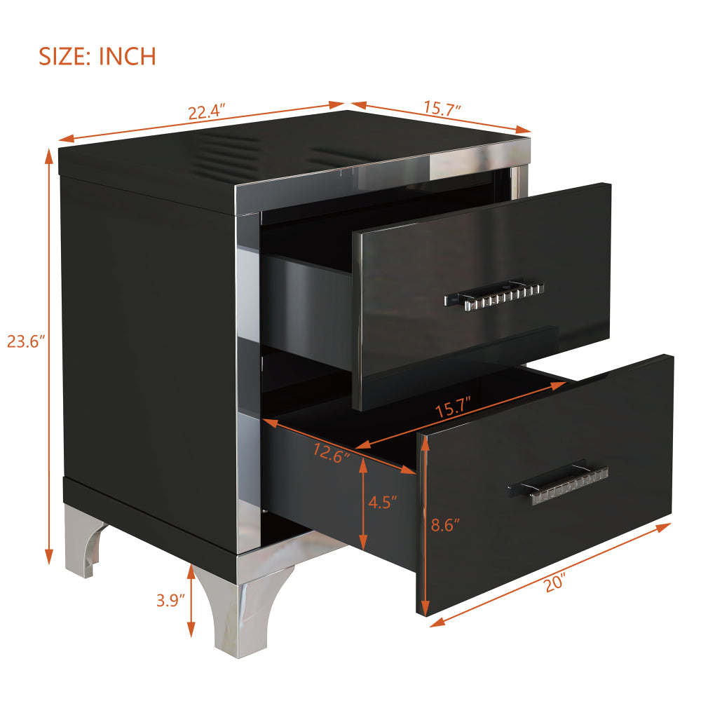 3-Pieces Sets,Dresser and Two Nightstands with Metal Handles and Mirror Decoration, Elegant and Subtle, Black