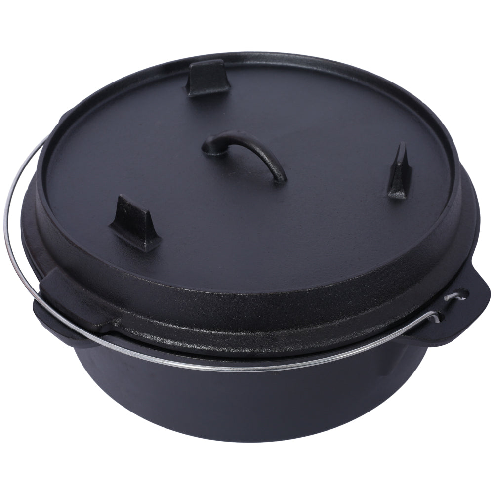 Pre-Seasoned Cast Iron Dutch Oven With Skillet Lid, Outdoor Camping Deep Pot for Camping Fireplace Cooking BBQ Baking Campfire, With Iron Pot Rack, 12 Quart