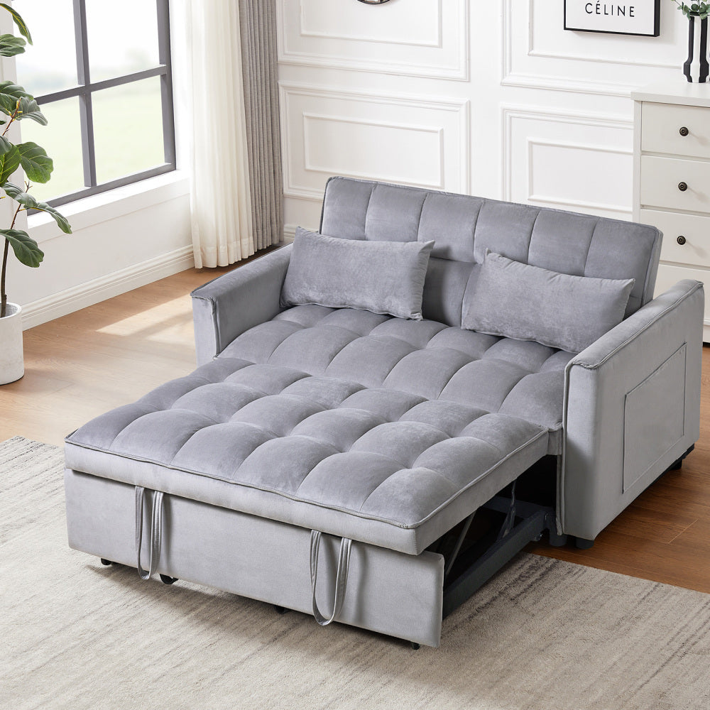 3 in 1 Convertible Sleeper Sofa Bed, Modern Pull Out Couch Bed, Adjustable Backrest, Velvet Loveseat Futon Sofa with Pillows & Pockets for Living Room Apartment, Black