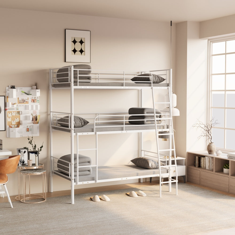 Bedroom dormitory twin size black metal triple bunk bed can be disassembled into three beds