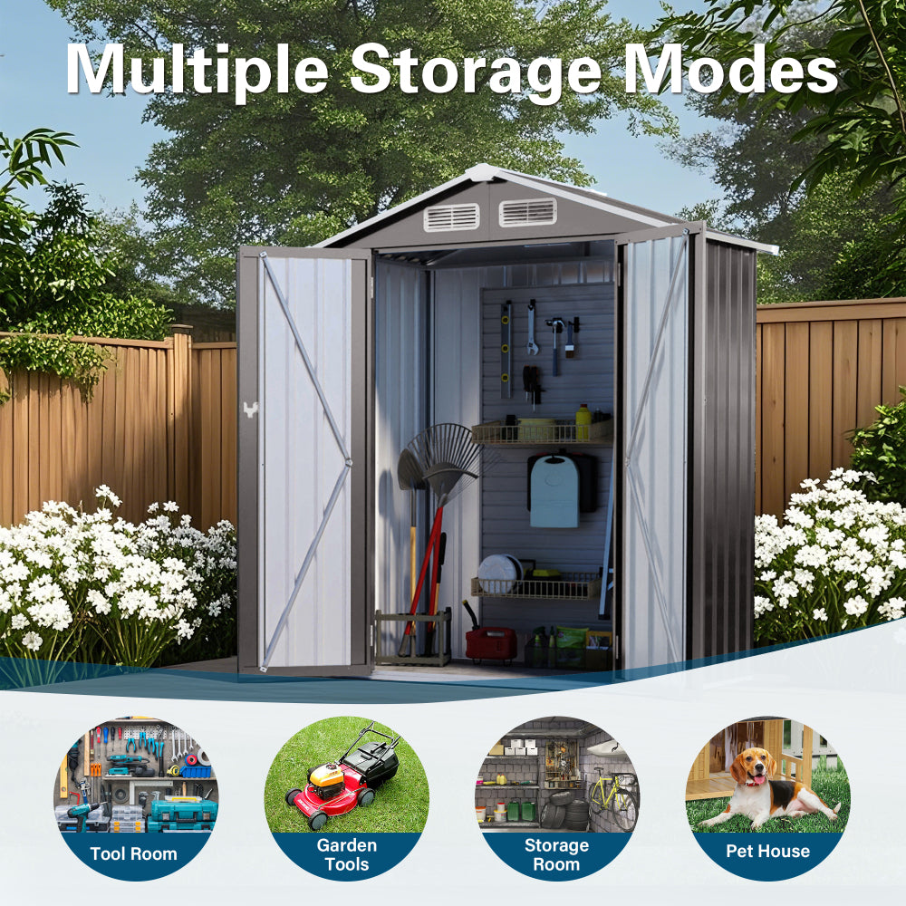 5X3 FT Metal Outdoor Storage Shed, Tool Shed with Peaked Roof Waterproof, Lockable Door Compact Metal Tool Shed for Garden, Backyard, Patio, Sundries and Bike Storage, Gray