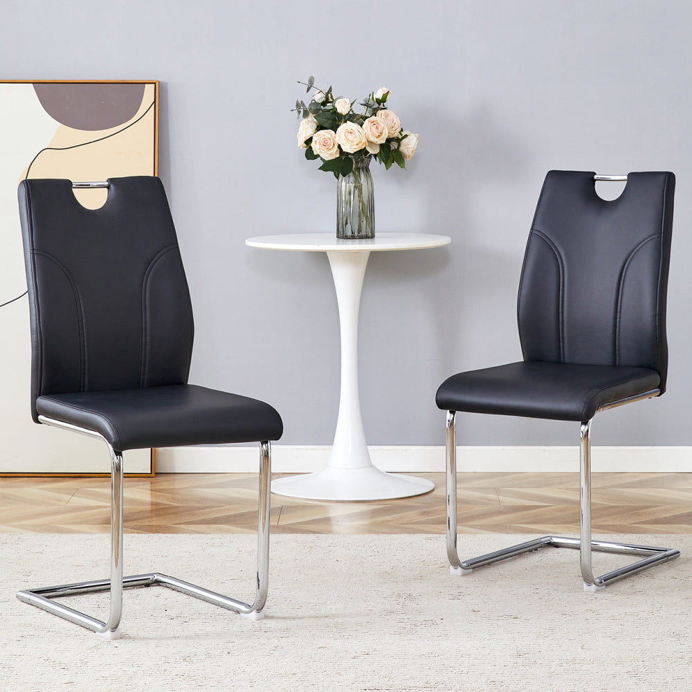White PU Dining Chair Set.Uniquely designed white dining chairs. PU material, paired with silver metal chair legs. Suitable for offices, restaurants, kitchens, conference rooms, etc.(Set of 6)