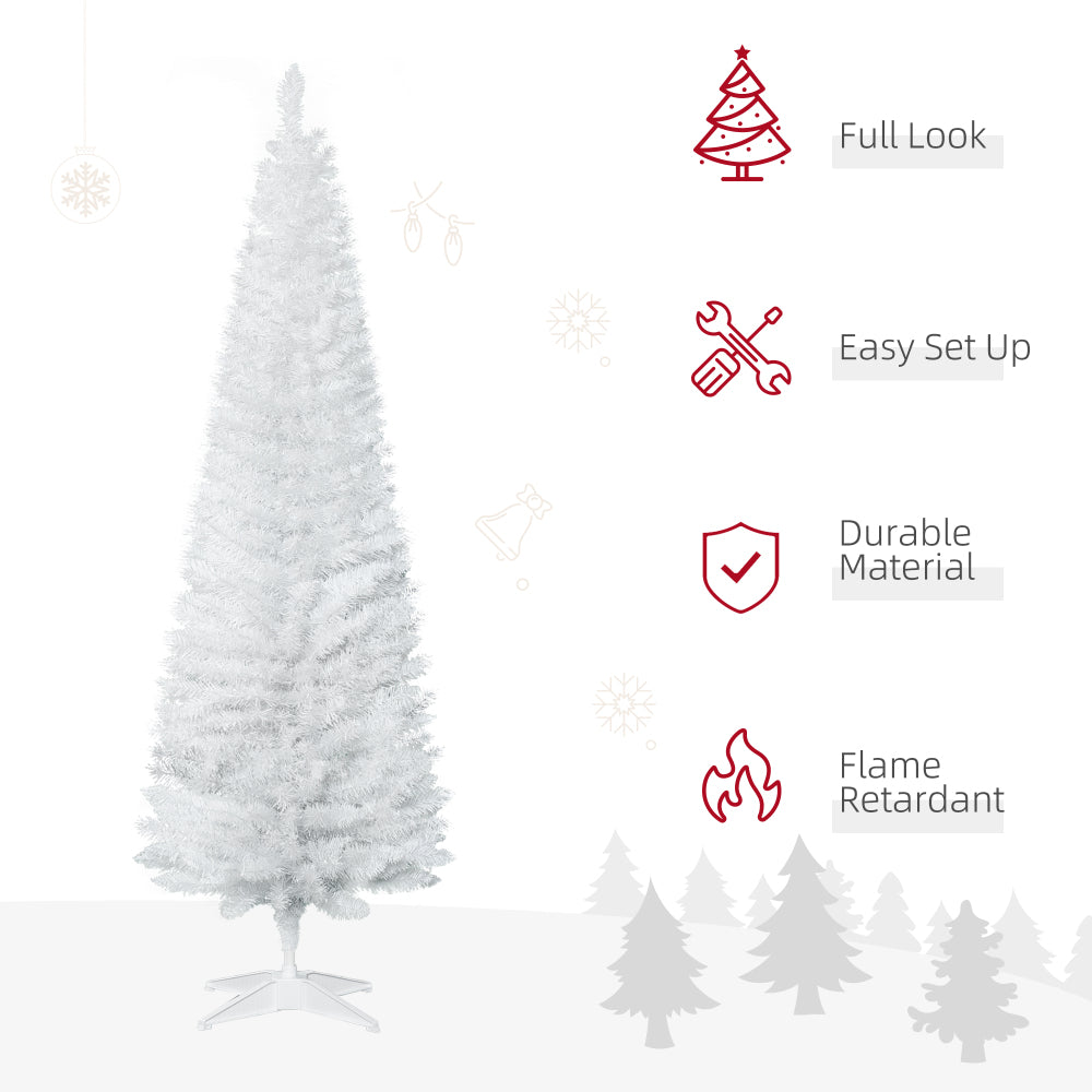 HOMCOM 6' Artificial Pencil Christmas Tree, Slim Xmas Tree with 390 Realistic Branch Tips and Plastic Stand, White