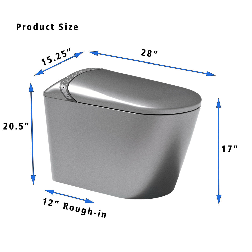 Starry Night Light Smart Toilet with Bidet Built In, Modern Design For Bathroom, Auto Open/Close Seat, Foot Sensor, LED Display,Night Light, Warm Water & Dryer,Matte Grey