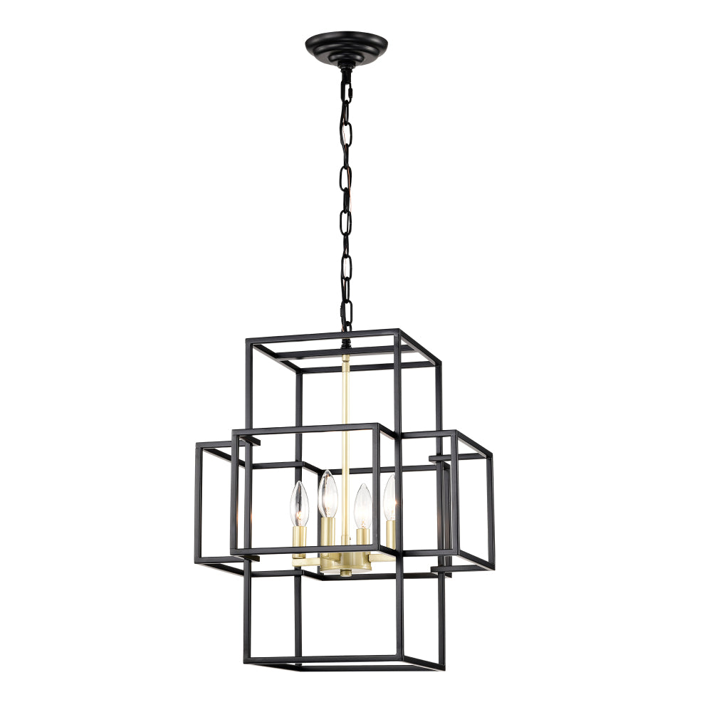 8-Light Metal Lantern Tiered Pendant Hanging Light Fixtures, Industrial Farmhouse Adjustable Height Chandeliers for Dining Room Hallway Foyer Entryway--Matte Black & Gold(E12 Bulbs Not Included)