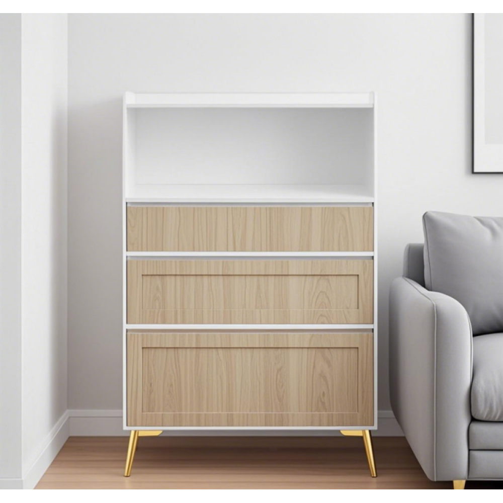 Modern Design Three Drawer Storage Cabinet,Bedroom Clothes Storage Can Be Used in Dining Room, Kitchen, Bedroom. White Solid Wood Frame