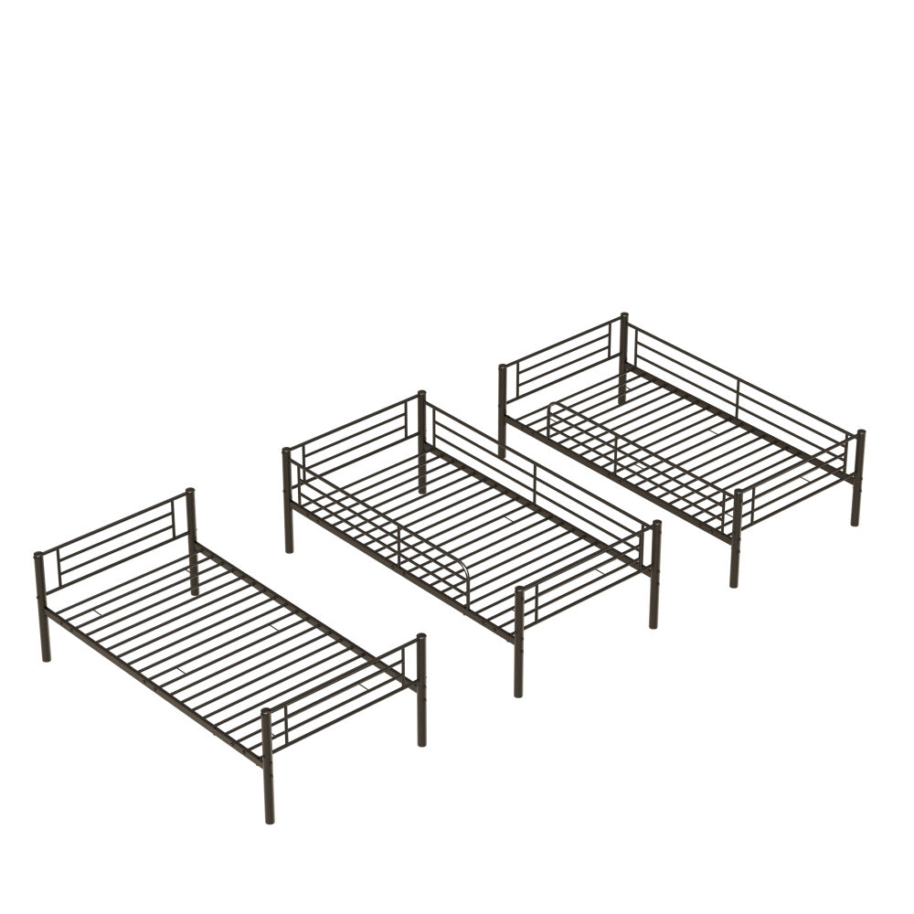 Bedroom dormitory twin size black metal triple bunk bed can be disassembled into three beds