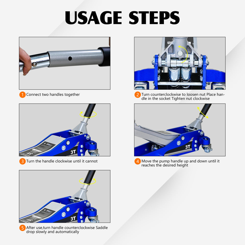 3T Aluminum Iron Horizontal Jack/Hydraulic Trolley Service/Floor Jack with Extra Saddle (Fits: SUVs and Extended Height Trucks): 3 Ton (6,600 lb) Capacity, Blue&Silver