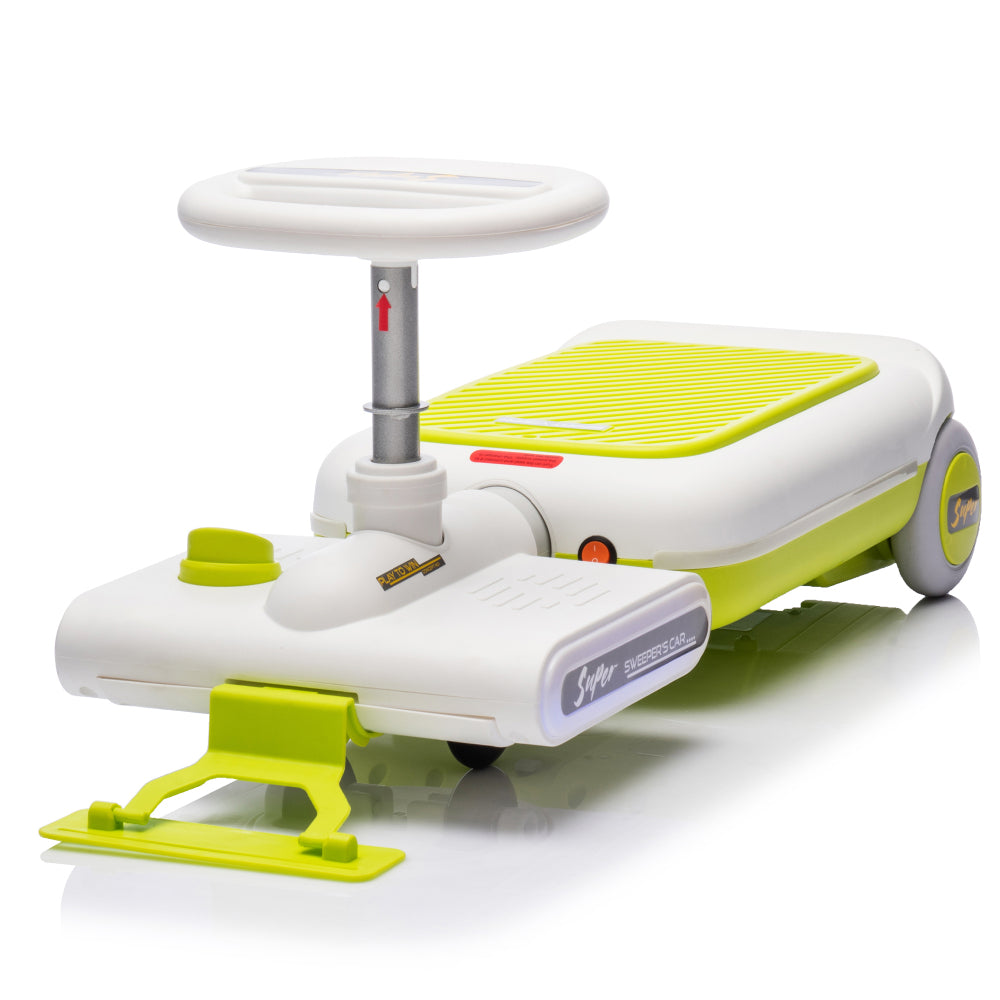 12V Cleaning Go Kart For Kids,55W Motor,Front with mop for cleaning,Length can extended by 6cm,Built in music and lighting functions,Provide a speed of 1.86-2.49MPH for kids aged 3-6 years old.