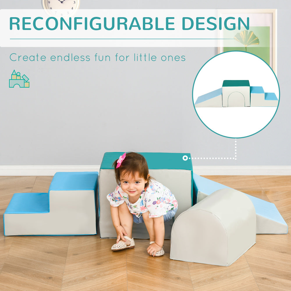 Qaba Foam Play Set for Toddlers and Children, Easy-to-clean 4 Piece Soft & Safe Kids Climbing Set for Crawling or Sliding, Multicolor