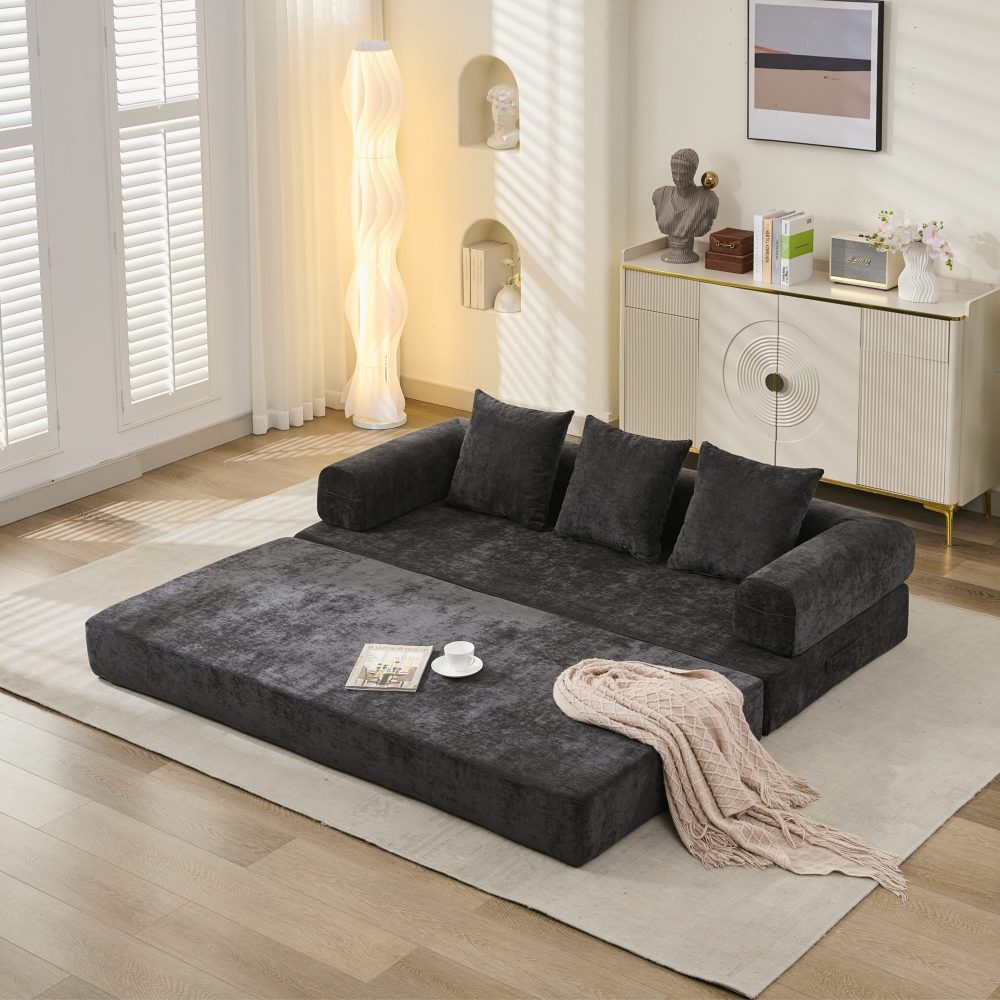 Comfy Convertible Folding Mattress Couch, Floor Sofa Bed, Chenille Floor Sofa with Armrest, Floor Sofa Lounge Couch for Living Room Bedroom Lounge Studio-Green