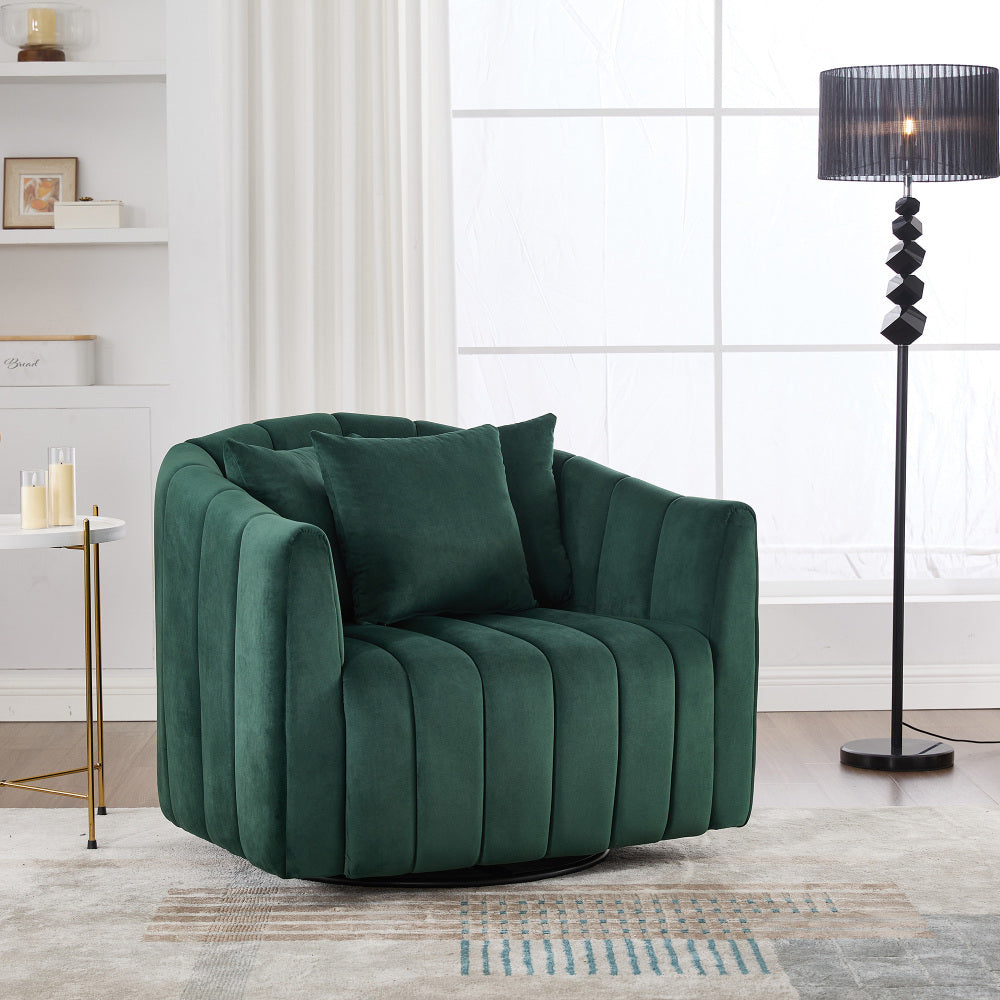 31.5"W Upholstered Round Ottoman With Reversible Lid, Velvet Storage Stool, Channel Tufted Pumpkin-shape Footstool for Living room, Bedroom and Office, Green